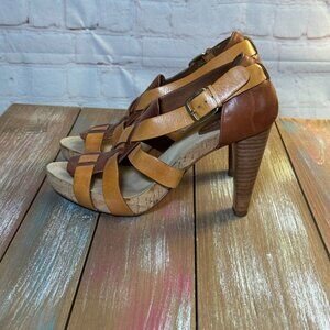 COLE HAAN AIR JOCELYN Brown Woodbury Leather Designer Platform Pumps